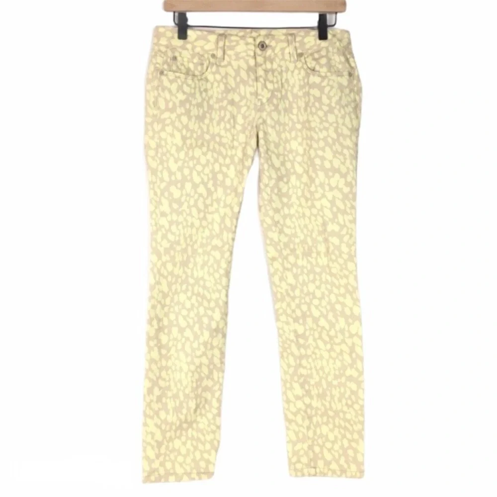 LOFT Jeans Pants Modern Straight Ankle Animal Print Yellow Tan Petite 4P / 27
